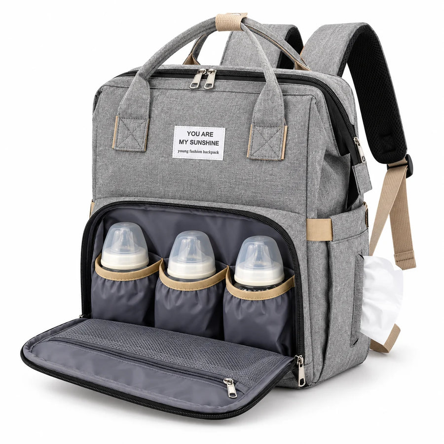 Three bottles in the backpack's front pocket